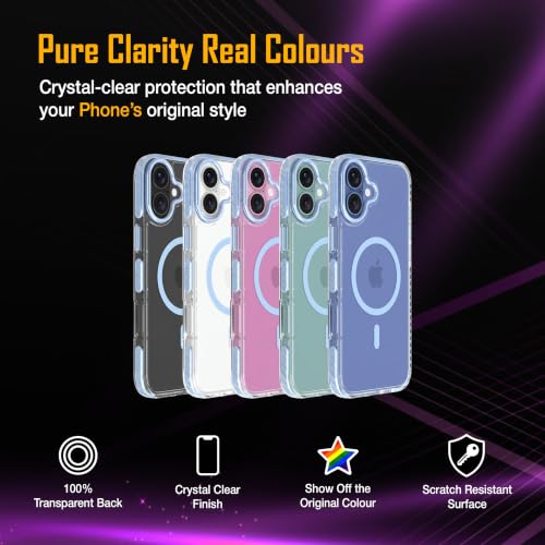 Image of Zapcase Crystal Clear Back case for iPhone 16 Plus | PC Back | TPU Bumper with Inner Rubber Grip | Metal Camera Guard Bezel | Metal Buttons | Scratch Resistant | 2 Layer Edge Protection | Light Blue