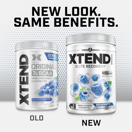 Image of Xtend Original BCAA Powder, 7g BCAAs and 2.5g L-Glutamine for Muscle Recovery Hydration and Lean Muscle, Sugar Free Intra and Post Workout Drink with Electrolytes, Blue Raspberry Ice, 30 Servings