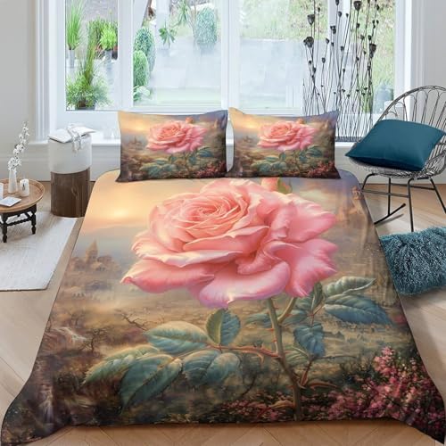 Housse de couette microfibre 135x200cm confortable imprimé 3D fleurs - 4
