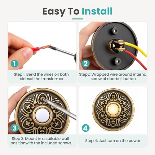Vintage Zinc alloy Lighted Doorbell Button – Decorative Metal Front Door Bell Push Switch with LED Glow, Ornate Floral Design for Covered Porch, Entryway & Garage (Antique Bronze Finish, Wired) by Dkmojhi - Used condition - Image 3