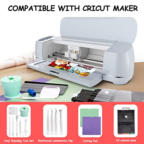 Accessories Bundle For Cricut Machine Maker, Compatible With Cricut Machine, Cricut Maker Weeding Tool, Colored Pencil, Cutting Mat, Scraper, Ruler, Adapter Suitable For Beginners Artisans 44 Pcs #TOP3