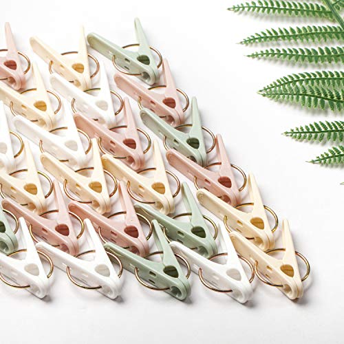 Plastic Clothespins, 32 Pack Laundry Clothes Pins Clips With Springs, 4 Colors Clothes Drying Line Pegs For Kitchen Outdoor Trip, Air-Drying Clothing Pin Set #TOP3