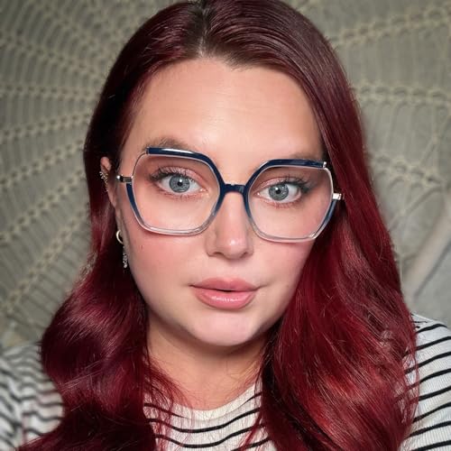 Image of Zeelool Square Glasses Frames for Women Oversized Blue Fake Eyeglasses With Clear Lens Fashion Lightweight Full Eyewear Glasses Alexia JGX883711-03