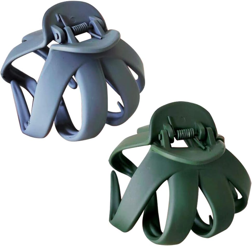 CRIZAN Women Girls Metal Claw Hair Updo Grip Hair Claw Shark Clip Hair Accessories for Thick Hair (2pcs Frosted Grey Green)