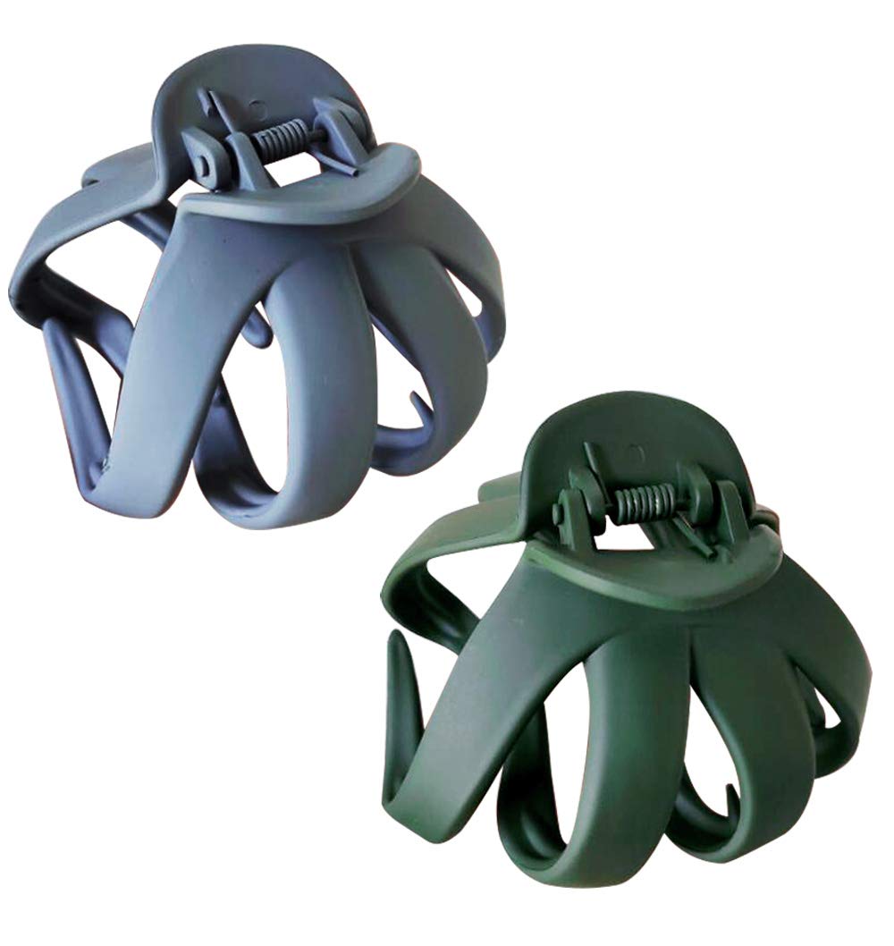 CRIZAN Women Girls Metal Claw Hair Updo Grip Hair Claw Shark Clip Hair Accessories for Thick Hair (2pcs Frosted Grey Green)