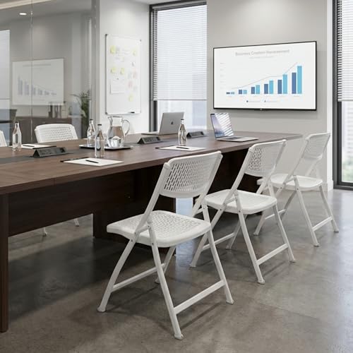Image of MRC Lazer Folding Chair with Breatheable Nylon Seat for Space-Saving Design for Home, Office, and Dorm Rooms Kitchen,Work,Sturdy,Garden,Balcony,Restaurant Chair - White