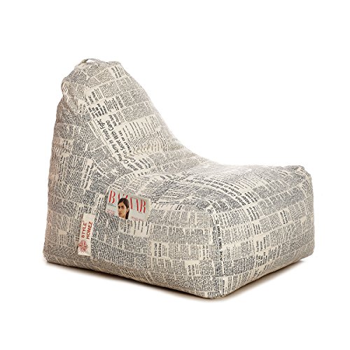 Image of Style Homez Hackey Cotton Canvas Newspaper Printed Bean Bag XXL Size Filled with Beans Fillers