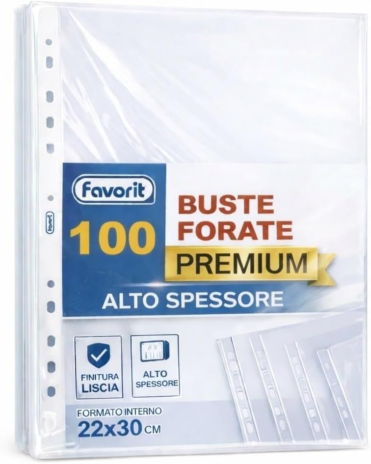 Favorit Perforated Envelopes, High Thickness, 22 x 30 cm, 100 Pieces, Transparent