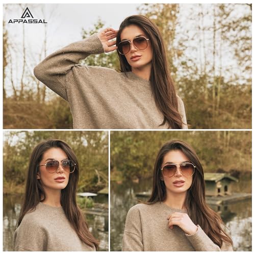 Retro Aviator Sunglasses for Women Mens Double Bridge 70s Shades AP36882