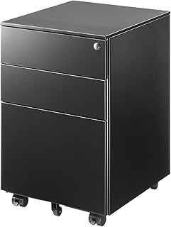 サンワダイレクト デスクワゴン スチール 幅39×奥行45×高さ60cm 完成品 3段 鍵付き 一括ロック キャスター付き キャビネット サイドワゴン ブラック 100-SNW028BK