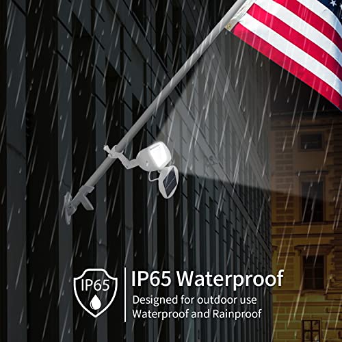 House Flag Pole Light 2-in-1 Wall Mounted Flag Light Bracket Fits Flag Pole 1’’ to 1 ¼” in Dia, Super Bright 4 LED Auto Dusk to Dawn for Most Wall-Mounted Spinning Flag Poles
