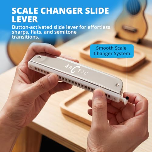 Image of ARCTIC C Key 24-Hole 48-Tone Chromatic Harmonica - Silver | Excellent Airtightness, Smooth Airflow, Easy Note Changes, Responsive Slide, Clear Expressive Tone