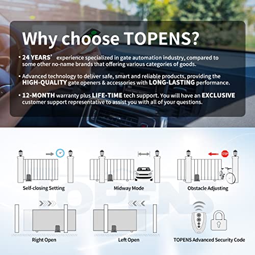Topens Rk990T Automatic Sliding Gate Opener Rack Drive Electric Gate Motor For Heavy Driveway Slide Gates Up To 2200 Pounds, Security Gate Operator Ac Powered With Nylon Gear Rack And Remote Control #TOP2