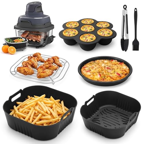 Image of Air Fryer Accessories for Ninja Crispi Air Fryer 4QT&6-Cup Glass Containers,Set of 7 for Ninja FN101GY | FN101ST | FN101SG | FN103BF,with Silicone Liners,Cake Pizza Pan,Crisper Rack,Egg Bite Mold etc