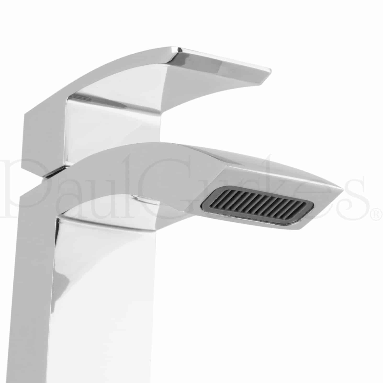 Robinet de Lavabo Design Angulaire en Laiton Massif Chromé pour Vasque à Poser, Sortie d'Eau en Cascade, Mitigeur Haute Pression avec Flexibles 3/8"