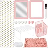 Chuangdi 17 Pcs Locker Organizer and Decorating Kit Back to School Essentials Magnetic Locker Shelf Wallpaper Mirror Whiteboard Dry Erase Marker Rug Locker Accessories for Girls(Pink)