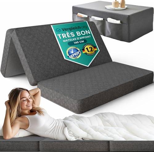 Canapé-lit Pliable pour 2-140 x 200 x 20 cm - Test très Bien - Matelas Pliant Moyen Rigide H3 -...