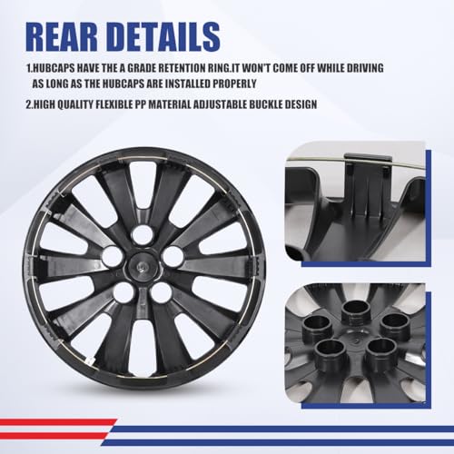 Image of Winjet 16 inch Hubcaps Wheel Covers for 2013-2019 Sentra [2013 2014 2015 2016 2017 2018 2019 Nissan Sentra] & [2011-2017 Nissan Leaf] Wheel Rim Covers 16 inch Hub caps Set of 4 (Black Lacquer)