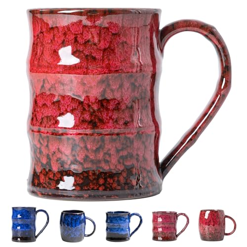22oz Red Kiln-Change Ceramic Coffee Mug with Ergonomic Handle, 1340℃ High-Fire Unique Large Mug - Lead-Free, Microwave Safe, Great Gift for Valentine’s/Mother’s Day