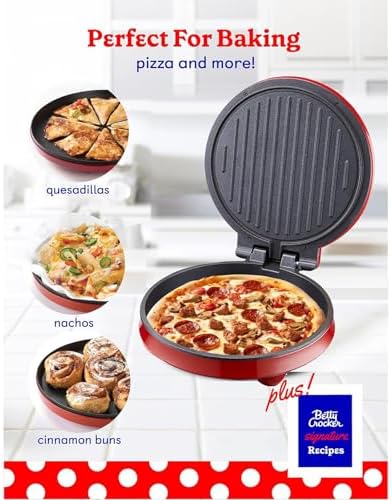 Electric Pizza Maker 1000W Countertop Pizza Maker Non-Stick Cooking Plate Double-Sided Heating 180 Degrees Open Large Diameter: 23Cm for Quiches Crepes Red