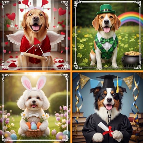Shinymoon 9 Pcs Holiday Pet Costume Accessories Dog Cat Hat Seasonal Holiday Dog Headband Heart Bunny Ears Green Top Hat Birthday Cake Cap Graduation Black Witch Cap for Pet Costume Outfit Accessories - Image 7