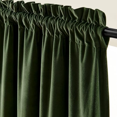 Image of Extra Long Moss Curtains Luxury Rod Pocket 52x120 Inch 2 Panels | Soft Velvet, Room Darkening, For Tall Windows & High Ceilings, Light Shifting Texture, Elegant Drape, Calm