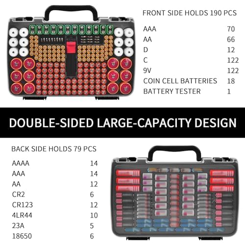 269 Batterien Batteriebox mit Batterietester, Double-Sided Batterie Aufbewahrungsbox, Tasche Hält AA AAA 4A C D Cell 9V 3V Lithium LR44 CR2 CR123 (Hellgrau)
