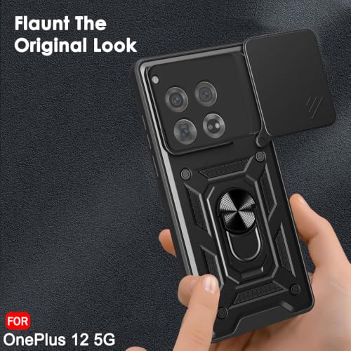 Image of TheGiftKart Tough Armor Bumper Back Cover Case for OnePlus 12 5G | Kickstand & Ring Holder | 360 Degree Protection Back Cover Case for OnePlus 12 5G (PC & TPU, Rotating Camera Cover, Black)
