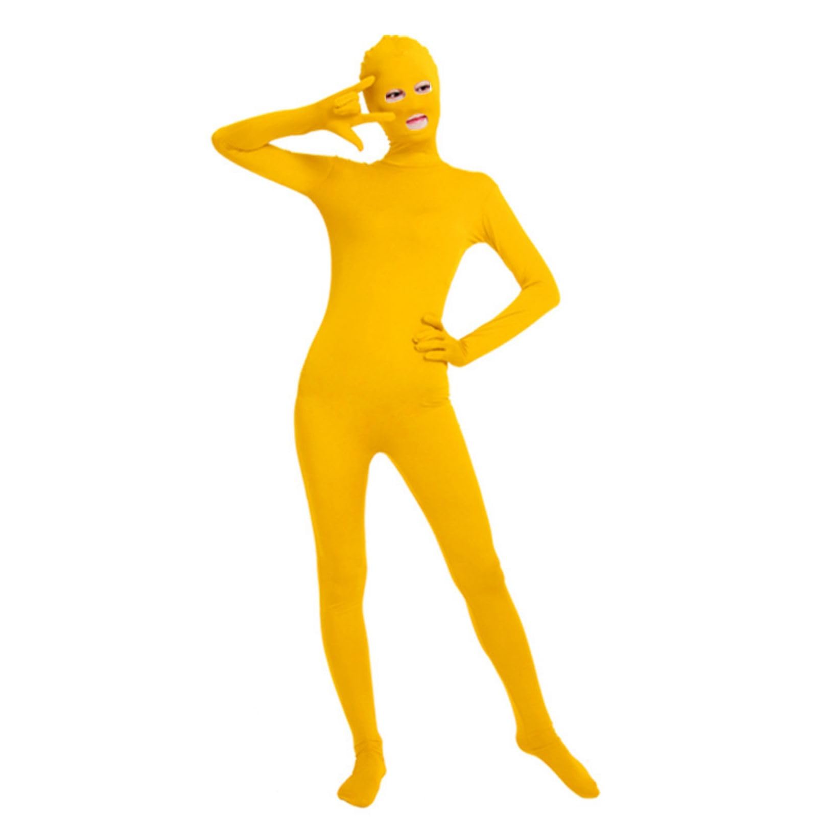 Tuta intera per adulti in spandex tuta Zentai con occhi bocca aperta abbigliamento da ballo tinta unita Spandex tuta