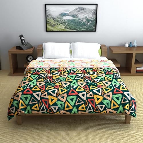 Image of Divine Casa 150 GSM Microfiber Reversible Double Bed Comforter | Soft & Lightweight AC Blanket for All Seasons | Size 254 x 230 cm | Geometric | Midnight Multicolor