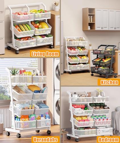 Estante de almacenamiento de cocina blanco con cestas de malla extraíbles móviles 8
