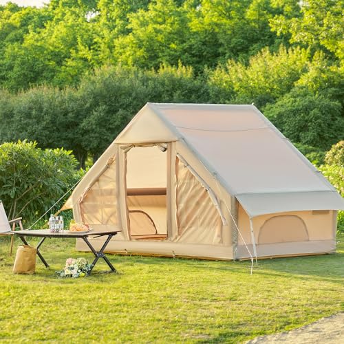 DARTMOOR Inflatable 4-6 Person Air Glamping Tent with Pump, Waterproof, Easy Setup, 4 Season, Khaki