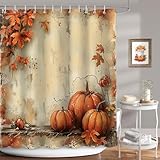 APROPHIC Duschvorhang Herbst 180 x 180cm, Ahornblätter Thanksgiving Kürbis Duschvorhänge Badevorhang, Vintage Farm Duschvorhang Badewanne, Wasserdicht Duschvorhänge Textil mit 12 Haken