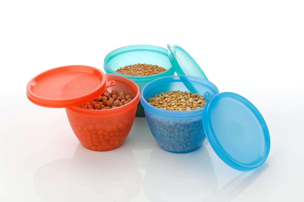 Machak Printed Round Glass Jar Set for Kitchen Storage with Golden Lid 600 ml |Set of 3 | (Black)