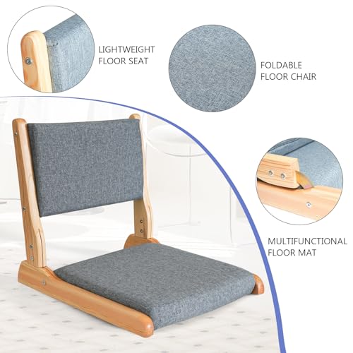 Image of Japanese Floor Chair with Back Support, Foldable Meditation Chair, Legless Tatami Chair with Cushion, Floor Seat for Living Room, Bedroom, Bay Window (1, Dark Gray)