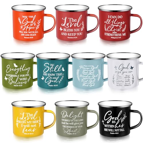 Set de 10 tazas de café cristianas de esmalte 12 oz miniatura 1
