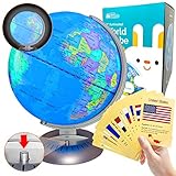 Illuminated World Globe Lights Lamp by WhizBuilders : 8” Globe of The World with Stand Night Lights for Kids , Built in LED Light Earth Globe with Easy to Read Labels for Continents , Countries , Capitals
