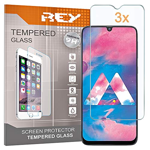 REY Pack 3X Pellicola salvaschermo per Samsung Galaxy M30 - A50 - A30 - A20 - A50s - A30s - M30s - M21 - M31 - M32, Pellicole salvaschermo Vetro Temperato 9H+, di qualità Premium