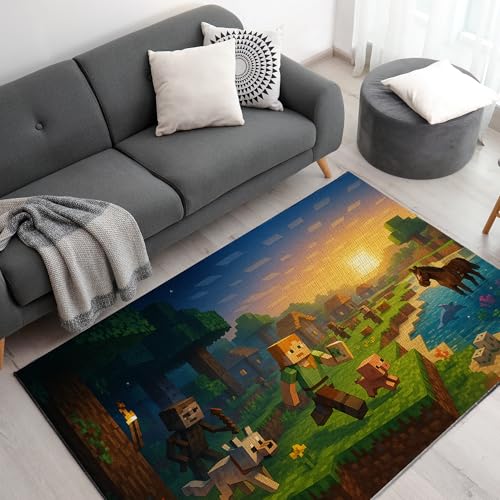 DreamController Minecrafft Custom Rugs for Gamer Room (62x40inch)| Playroom Carpets Inspired by Games & Minecrafft Decor for Gamers | Gamer Room Decor for Kids Teen Anti-Slip Gaming Mats