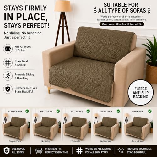 Image of Homerz Premium Petal Charm Sofa Cover | Embossed Floral Pattern | Soft Touch, Anti-Dust & Easy Wash Fabric Cloth, Washable and Durable (Brown, 1 Seater, Seat Cover with Backrest)