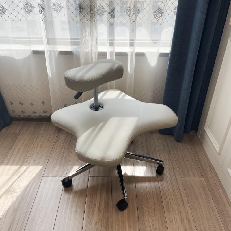 Ergonomic Crossed Leg Kneeling Chair for Office – Adjustable Height with Thick Cushion, 360° Swivel,Posture-Correcting Stool for Desk Work, Back Pain Relief (Grey)