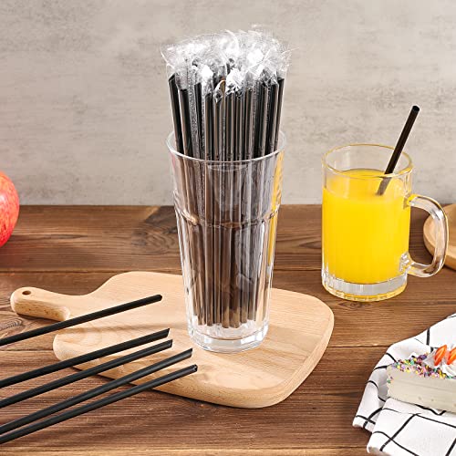 [400 Pcs] Black Individually Wrapped Disposable Plastic Straws(7.5" Longx0.23" Diameter) #TOP2