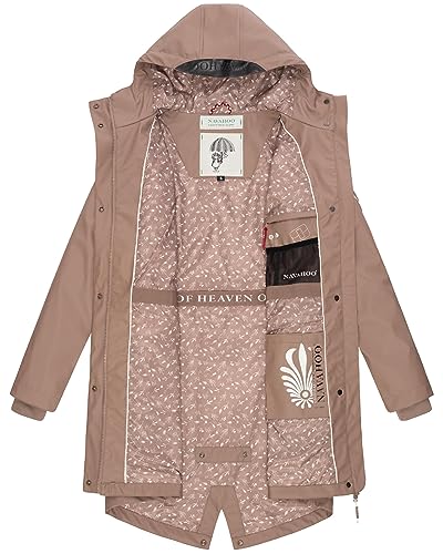 Navahoo Damen Übergangsjacke Regenmantel wasserdichte lange Regenjacke mit verstellbarer Kapuze und geschweißten Nähten Tropical Stormoo Taupe Gr. M
