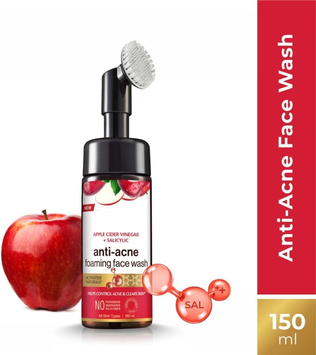 Skin Science Apfelessig schäumende Gesichtsreinigung, ohne Parabene, Sulfat und Silikone (mit integrierter Bürste), 150 ml