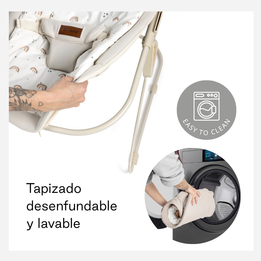 Jané Light, Hamaca para Bebé Desde 0 Meses, Hamaca Mecedora Ultraligera con Balanceo Natural, Barra de Actividades y Reductor, Tapizado Lavable, Beige