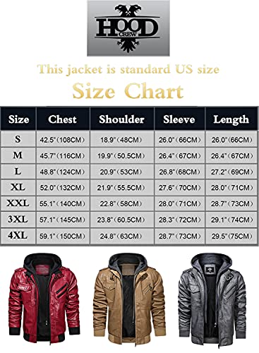 image for HOOD CREW Men’s Casual Stand Collar PU Faux Leather Zip-Up Motorcycl