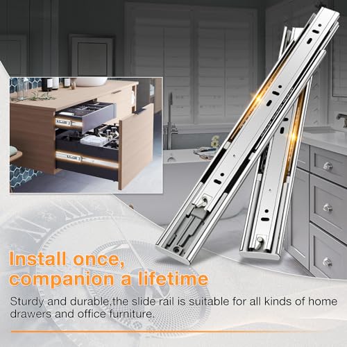 YENUO 5 Pairs Soft Close Stainless Steel Drawer Slides Full Extension 10 12 14 16 18 20 22 24 Inch Side Mount Dresser Cabinet Kitchen Ball Bearing Rails Track Guide Glides Runners Heavy 100 Lbs by YENUO - Used condition - Image 3