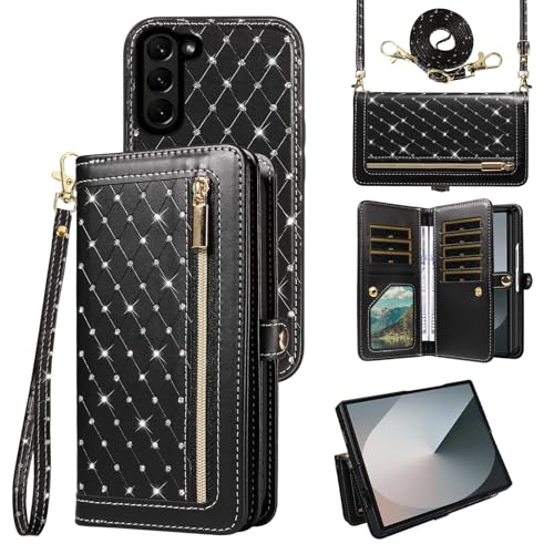Coque Samsung Z Fold 6 portefeuille à paillettes pour sorties et voyages
