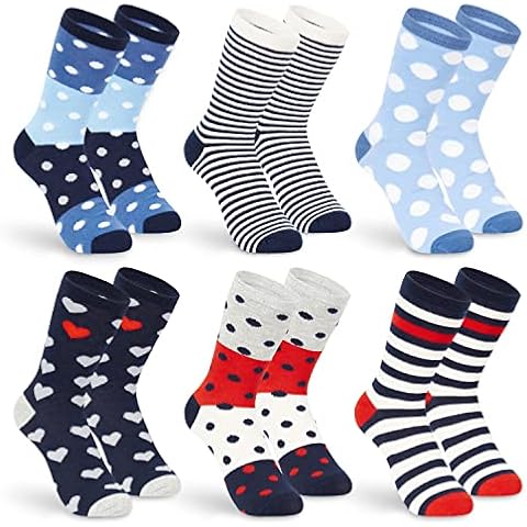 Tom Franks Ladies 6 Pack Design Cotton Rich Socks One Size Red & Blue Mix Cover