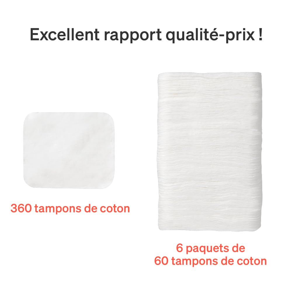 100% BIO Coton Bébé Change Carré par Love Noobs, Lot de 6x60 (360 Pads), Maxi Coton pour Bébé pour Les Peaux Sensibles